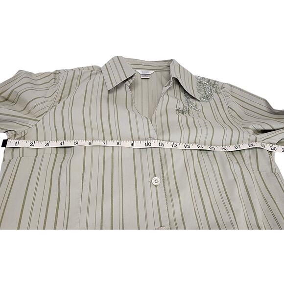 Christopher & Banks Green striped embroidered Buttoned Up Blouse W Size Small - Picture 4 of 10